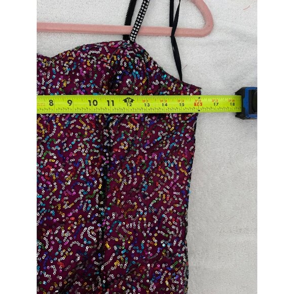 Sequined Red Mini Dress With Beaded Straps & Sweetheart Neckline - Picture 5 of 9